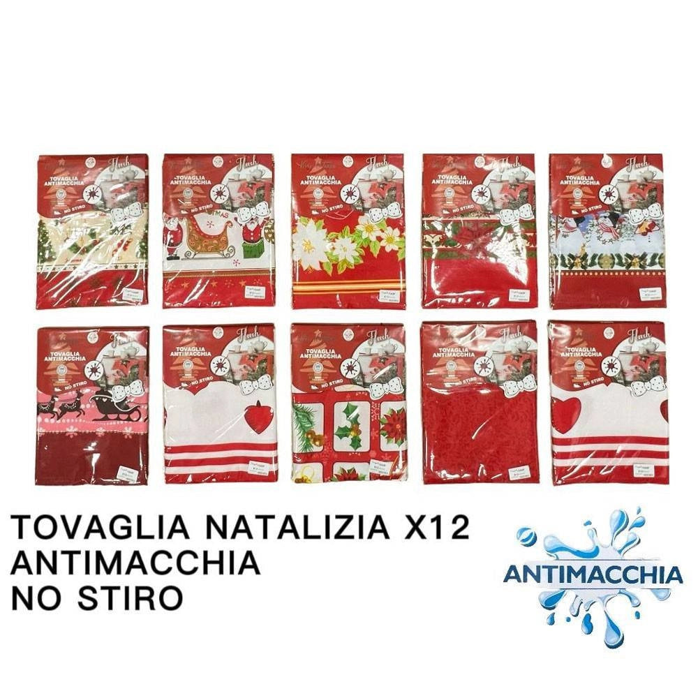 Trade Shop - Tovaglia Natalizia Antimacchia No Stiro Impermeabile Varie Fantasie 12 Posti -