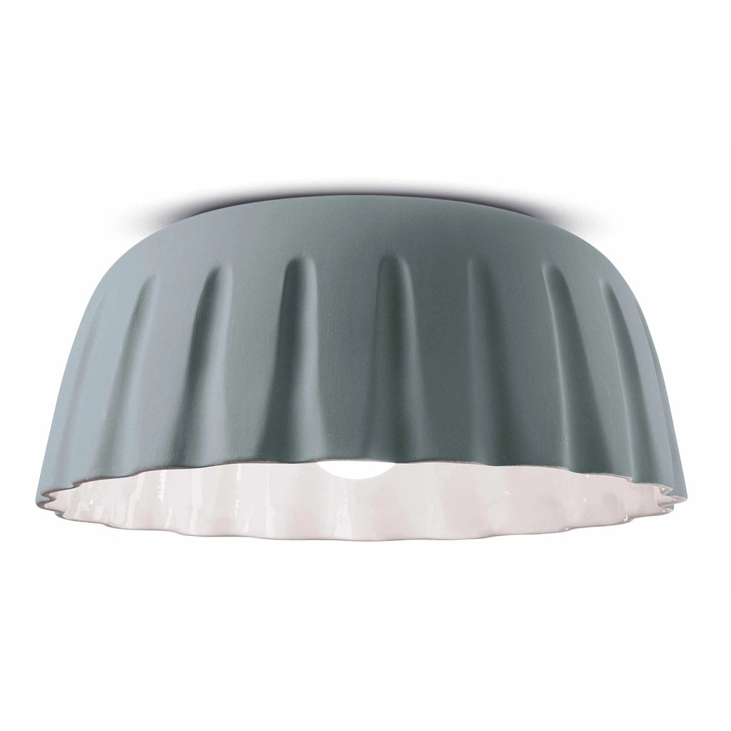 Plafoniera Grande Vintage Decò Madame Gres Ceramica Grigio Tele 1 Luce E27