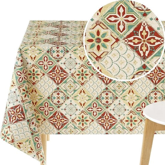 Tappeto da tavolo Premium 300 x 140 cm - Tavolo quadrato per 10 posti - Telaio per tavolo impermeabile - Disegno a piastrelle di Lisbona in vinile con motivi marocchini Azulejo