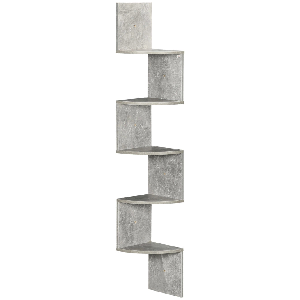 Libreria Angolare a Muro 5 Livelli ¨C Zephmum ¨C Legno Grigio 20x20x126 cm