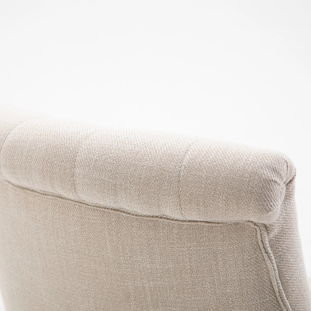 Poltrona relax vintage in tessuto effetto lino crema con cuscino lombare e gambe in legno 52,5x69x77 cm