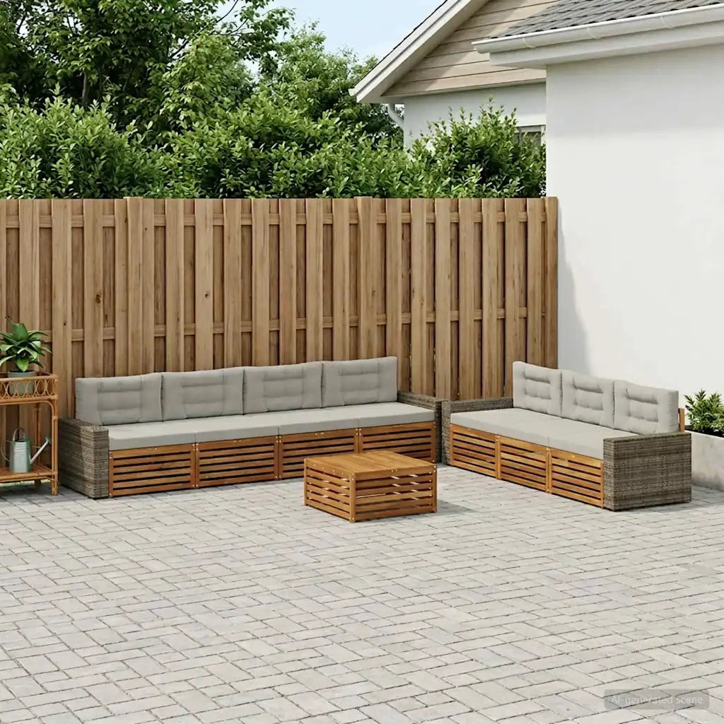 Set di divani da esterno 8 pcs Naturale e Grigio Chiaro