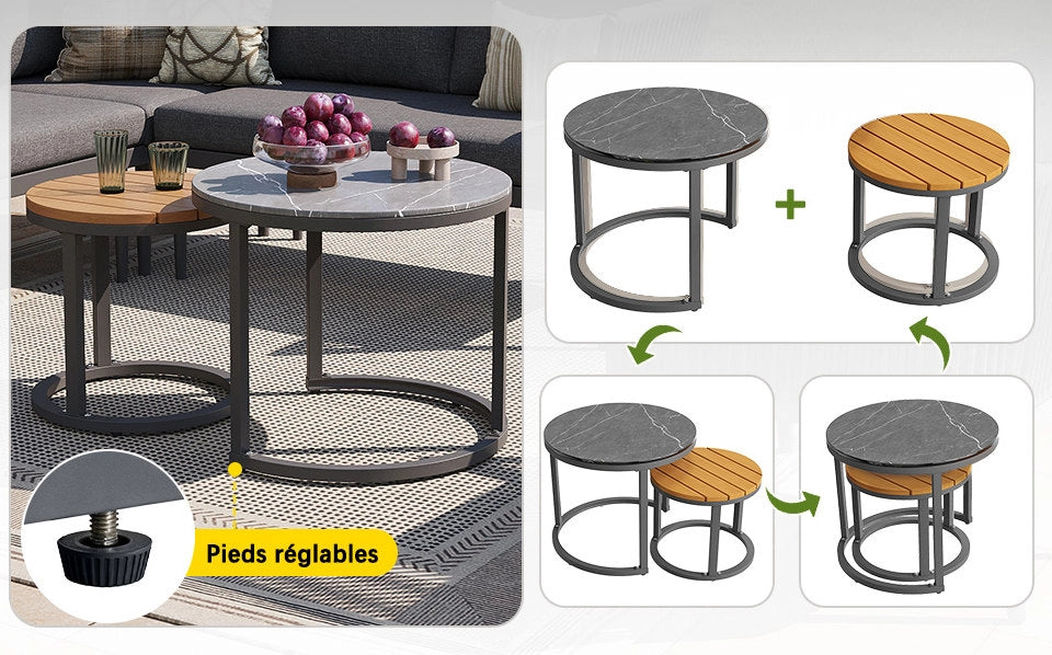 Set Salotto da Esterno Modulare 6 Pezzi per 5-6 Persone con Cuscini, Tessuto a Righe e Tavoli per Giardino e Terrazza Grigio
