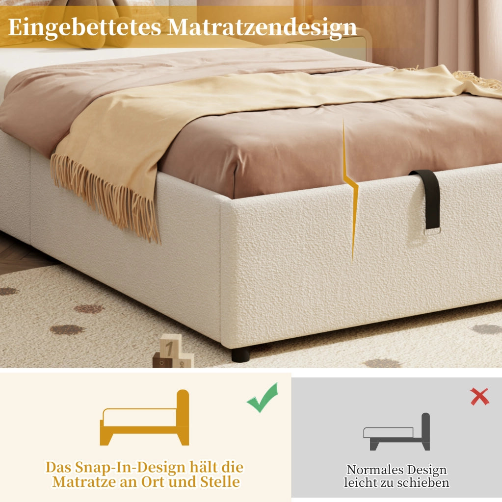 Letto imbottito contenitore idraulico 90x200 cm in bouclé beige