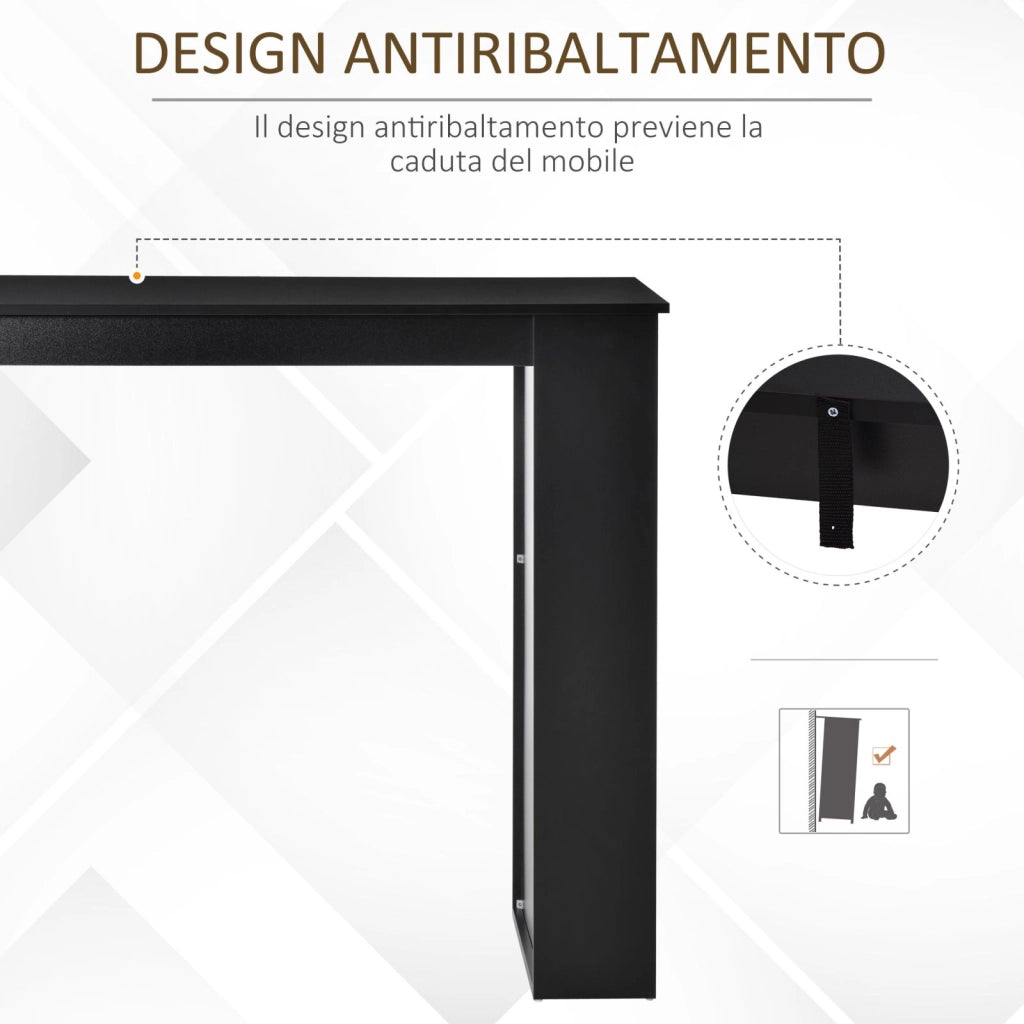 EasyComfort Bancone da Cucina Tavolo Alto con 3 Mensole in Legno, Tavolo da Bar Cucina Arredamento Moderno Casa e Bar, 112x57x106cm, Nero