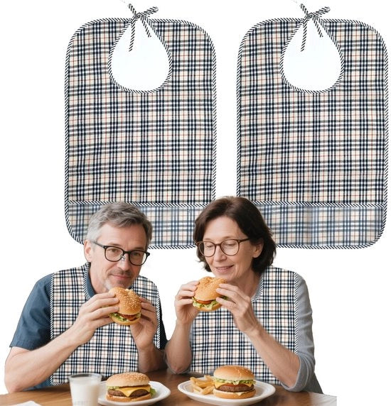 Slabbetji per adulto, 2-pack Slabbetji 58,5 x 38 cm, impermeabile, riutilizzabile, protezione per abbigliamento per uomini, donne, anziani e disabili (kaki)