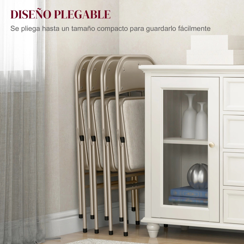 Set 4 Sedie Pieghevoli Imbottite ¨C Zephmum ¨C Beige Tessuto Struttura Metallo 45x46x78 cm