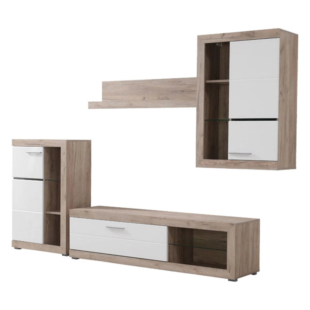 Mobile Soggiorno Dongo, Parete Attrezzata 10 Ripiani, 266.5x41.5x186h cm Bianco