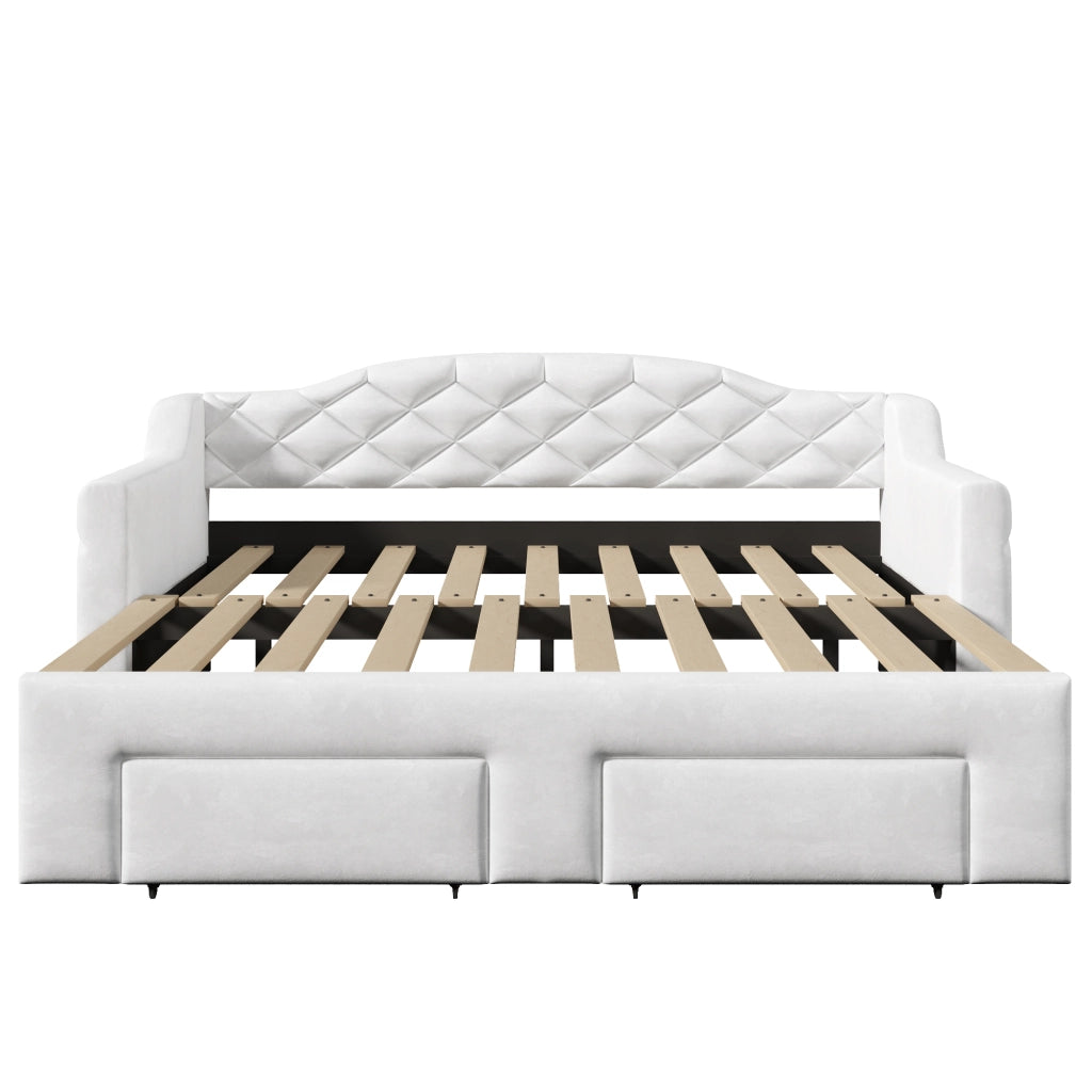 Letto estraibile 90 × 200 cm fino a 180 × 200 cm con 2 cassetti, LED regolabile, senza materasso, bianco