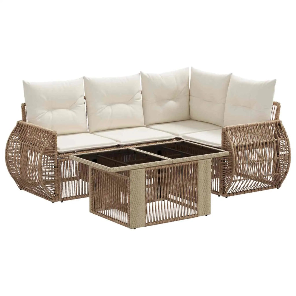 Set Divano da Giardino 5 pz Beige e Bianco Crema polyrattan 3436941