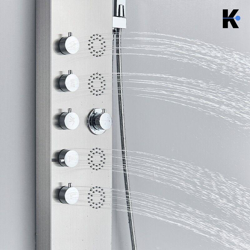 BERND | Pannello doccia premium a pioggia in acciaio inox | Sistema doccia massaggiante in argento spazzolato | Rubinetto miscelatore sistema