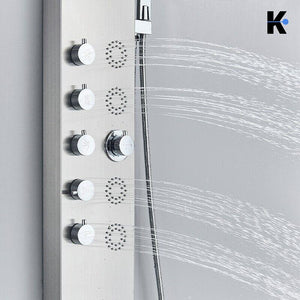 BERND | Pannello doccia premium a pioggia in acciaio inox | Sistema doccia massaggiante in argento spazzolato | Rubinetto miscelatore sistema