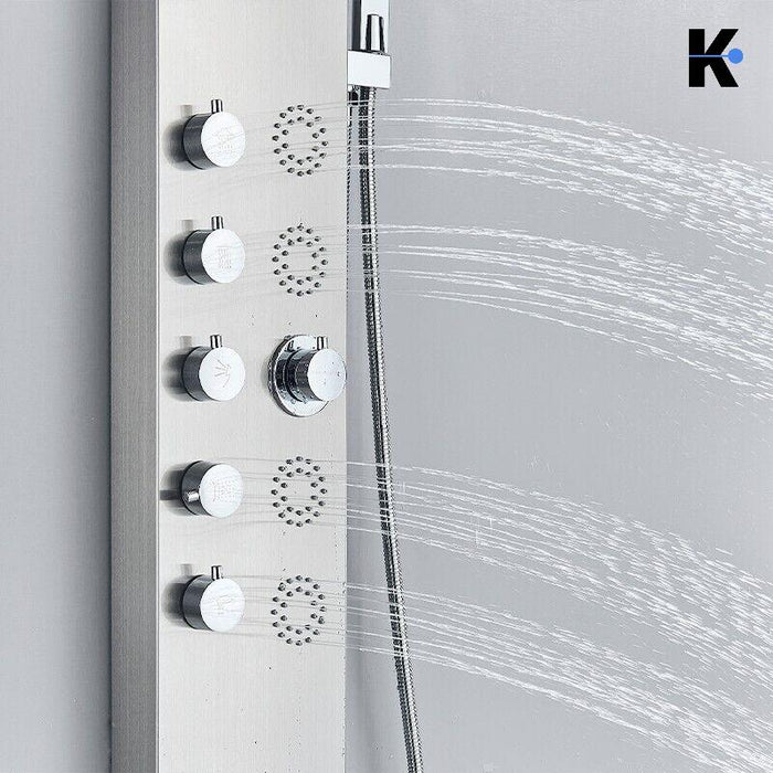 BERND | Pannello doccia premium a pioggia in acciaio inox | Sistema doccia massaggiante in argento spazzolato | Rubinetto miscelatore sistema