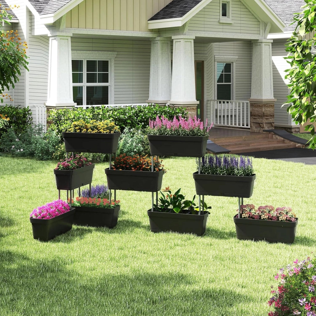 Letto Verticale Rialzato, 6 PZ Fioriere da Giardino per Verdure, Erbe e Fiori, Fioriere Elevate per Interni ed Esterni per Patio, Giardino e Balcone (Nero)