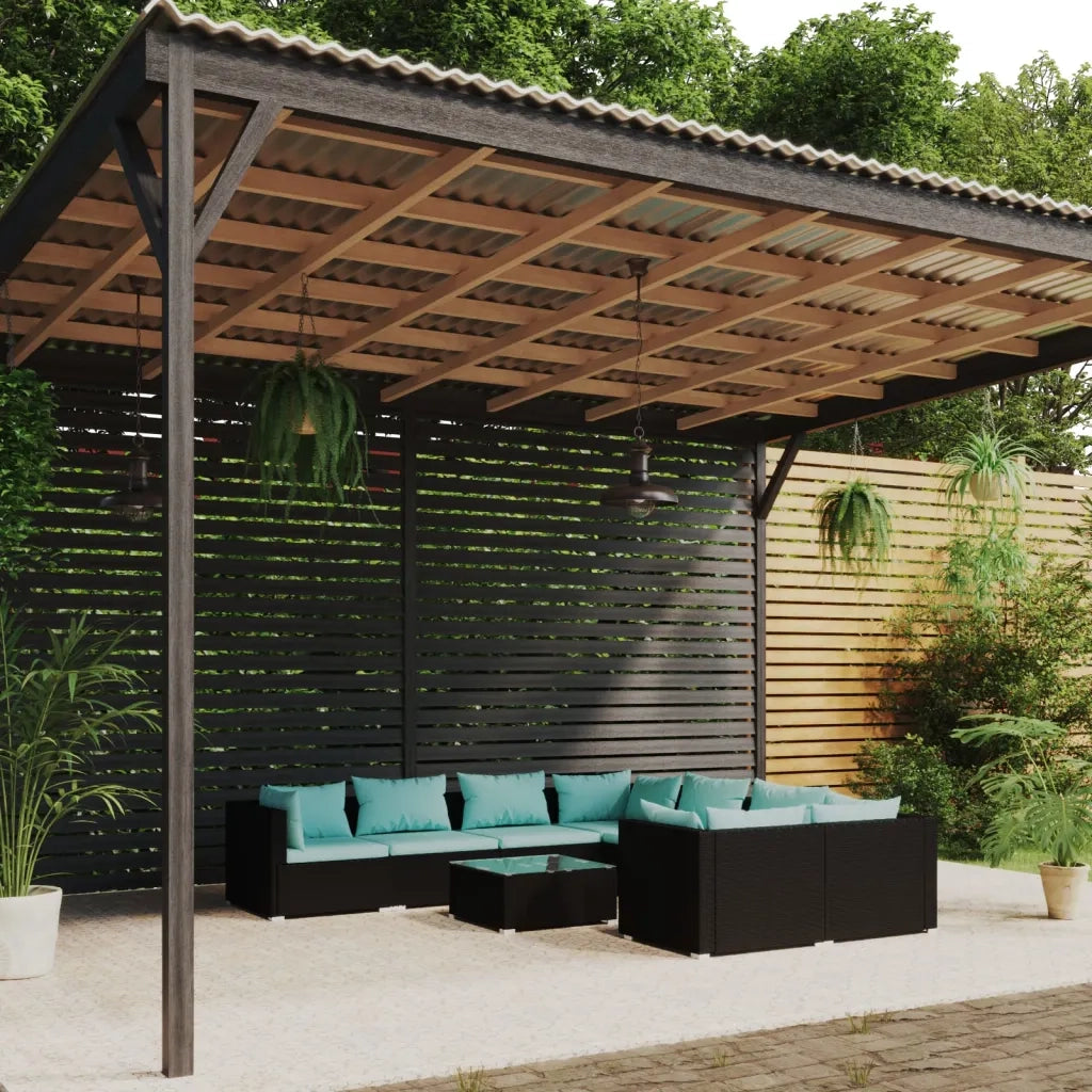 Set Divani da Giardino 9 pz con Cuscini in Polyrattan Nero cod mxl 35096