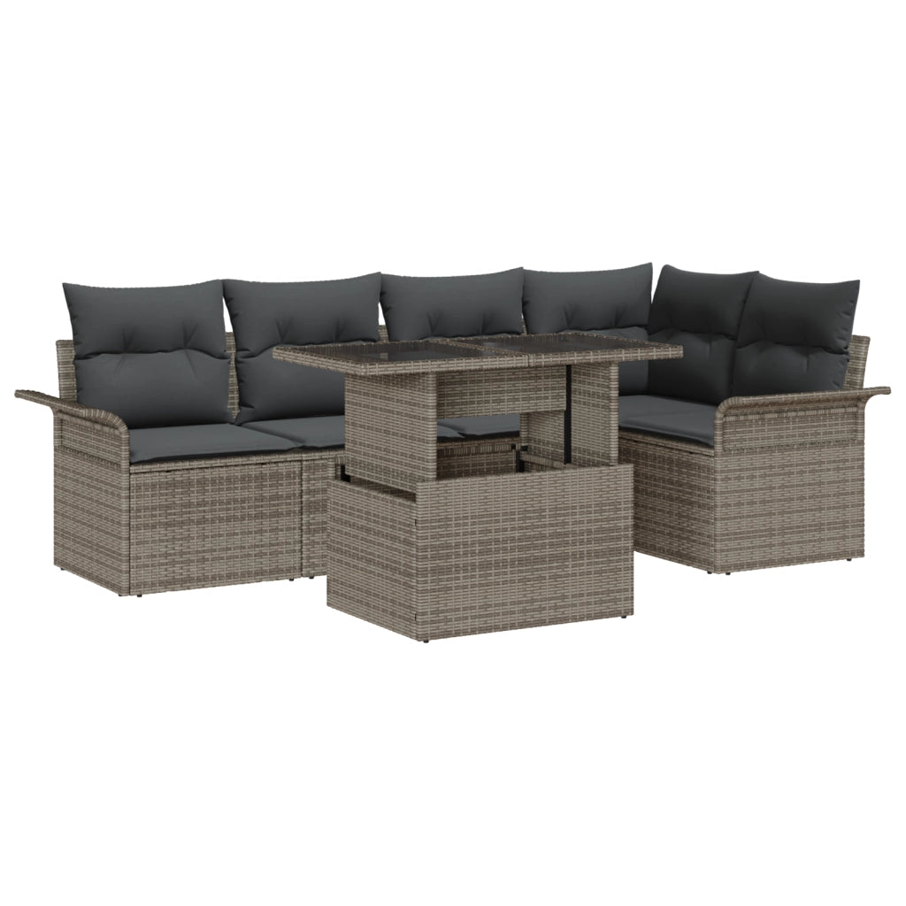 Set di Divani da Giardino 6 Pezzi con Cuscini Grigio Polyrattan