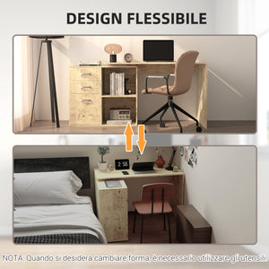 Scrivania da Ufficio Angolare 3 Cassetti e Ripiani Aperti 117x83,5x76 cm in Legno e Metallo Noce