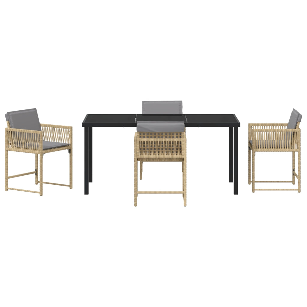 Set da Pranzo da Giardino 5 Pezzi con Cuscini Beige Rattan Polietilene