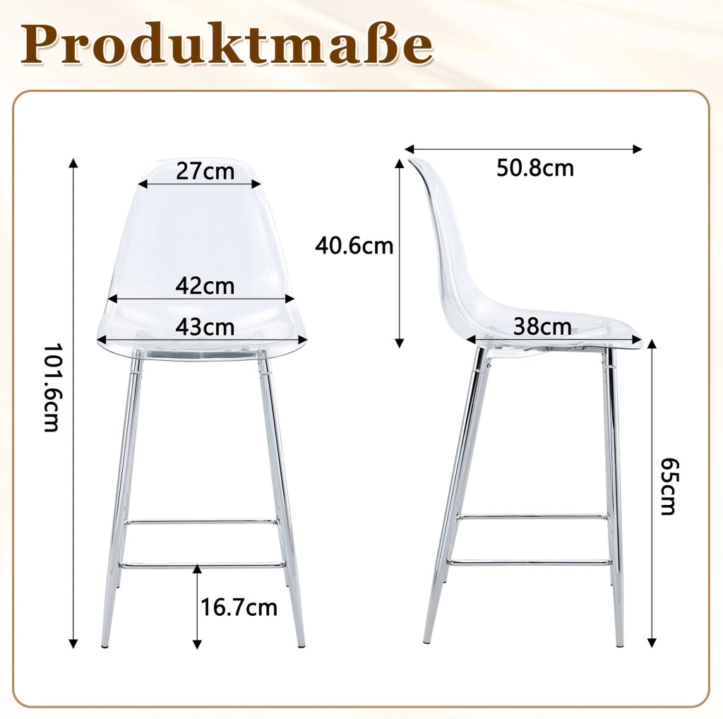 Sgabelli da bar set da 2 66,5 x 48 x 37 cm plastica trasparente metallo argento