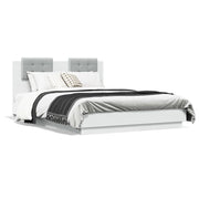 Letto matrimoniale | Letto per adulti | Giroletto con Testiera Bianco 135x190 cm in Legno Multistrato