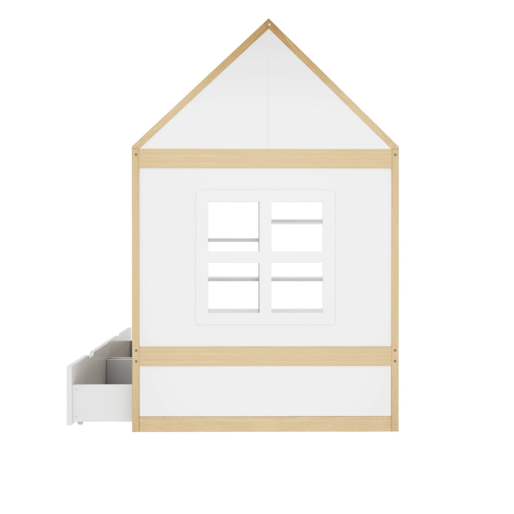 Letto per bambini a casetta 90x200 cm con cassetti, vano contenitivo e LED