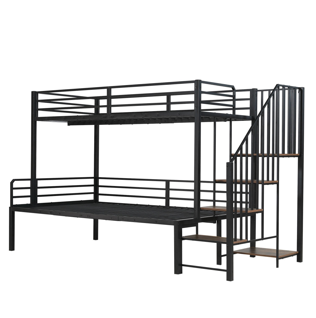 Letto a castello 90x200 cm e 120x200 cm con scala angolare; metallo e MDF nero