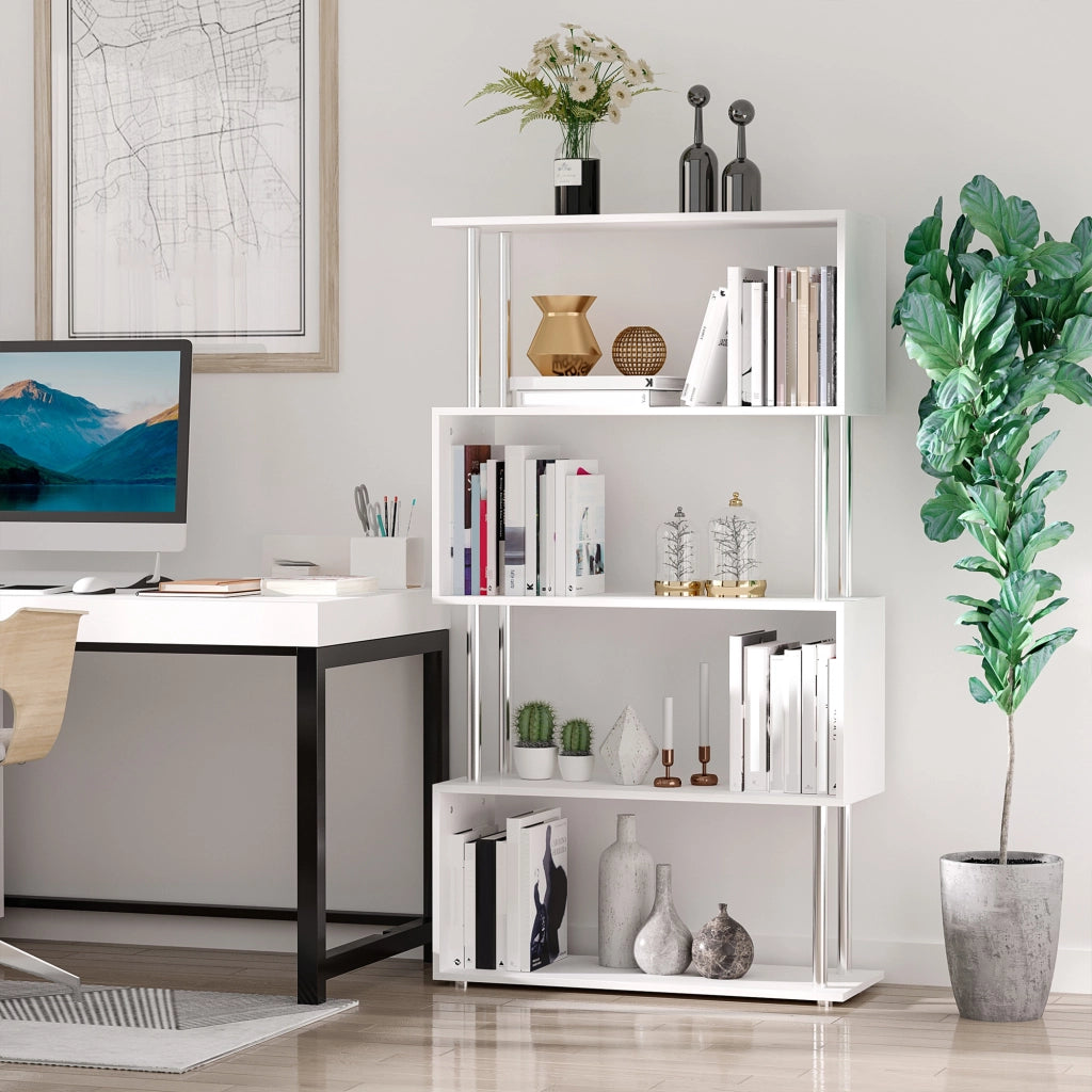 Libreria Scaffale Design Moderno 4 Ripiani ¨C zephmum ¨C Bianco 80x30x145 cm