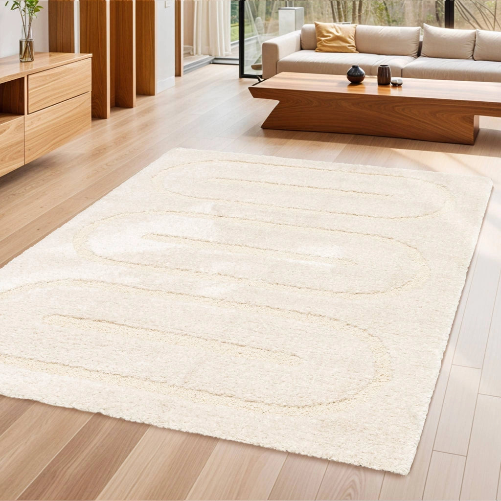 Tappeto da interno con motivi geometrici crema