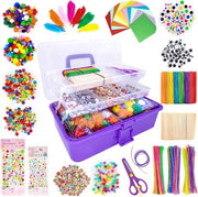 Attrezzi per bambini, 3500 pezzi, set di attrezzi pieghevole in scatola di conservazione, sonagli, carta da colorare, penne, spazzola per pipe, pomponi, attività di creatività, regalo per compleanno, Natale, festa per bambini