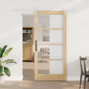 Porta Scorrevole con Set di Accessori 93x202 cm Legno Massello di Pino