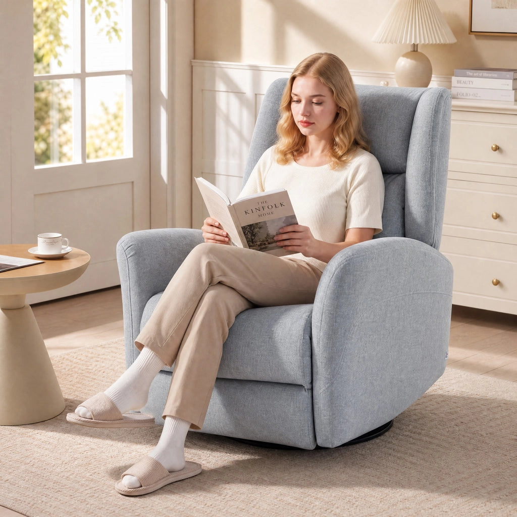 Poltrona Relax Girevole con Funzione Letto ¨C zephmum ¨C Tessuto Grigio Chiaro