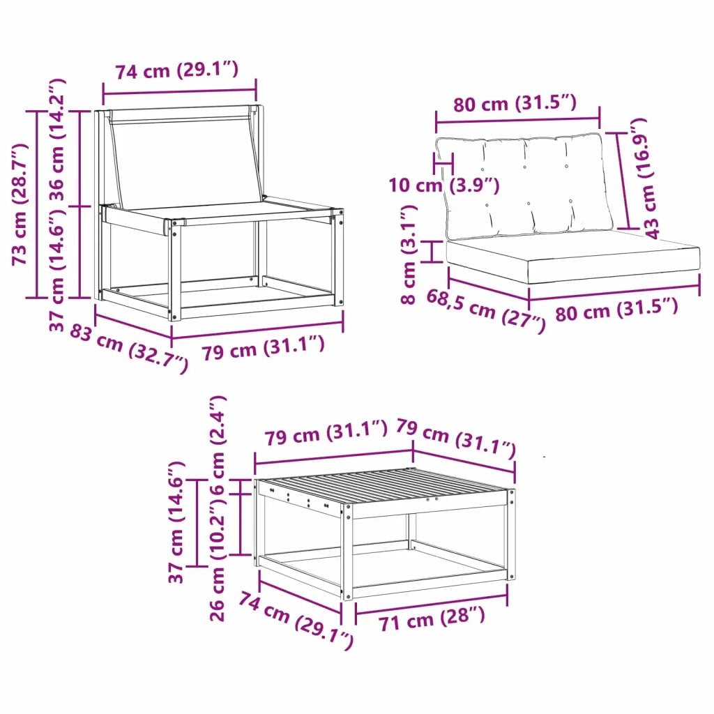 Set di divani da esterno 9 pcs Bianco e Beige 79 x 79 x 37 cm