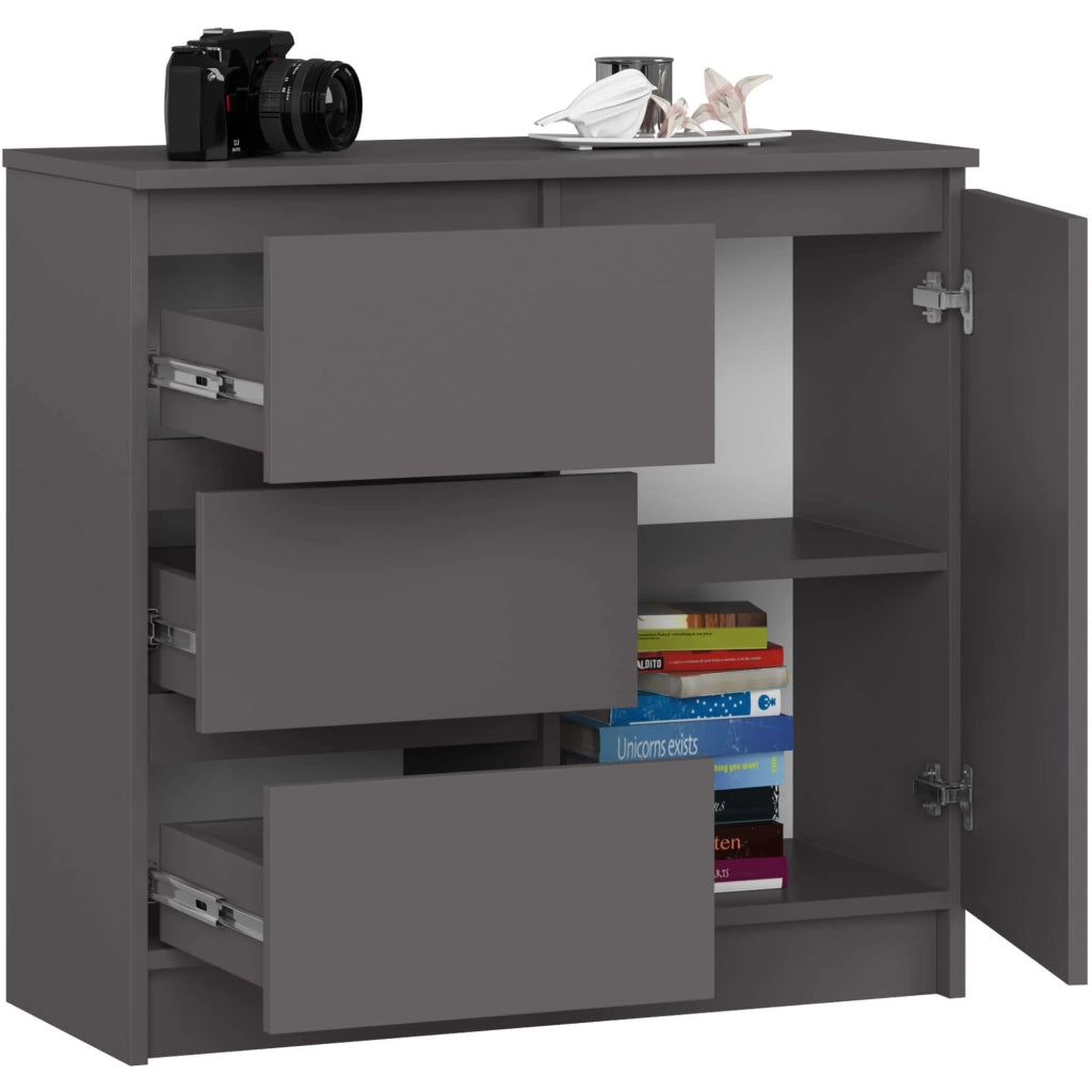 Cassettiera AKORD JERRY Cassettiera Grigia Grafite 80 cm 1 anta 3 cassetti 80x35x77 cm