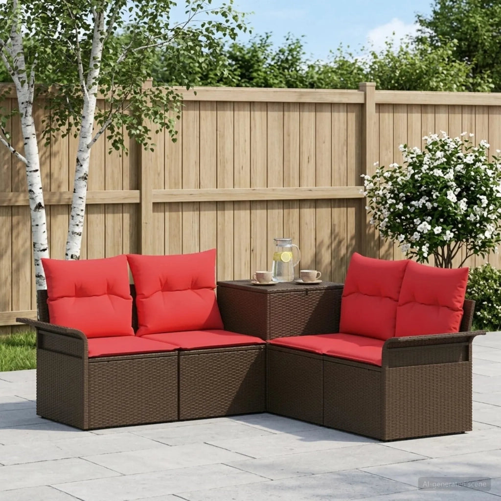 Set di divani 5 pz Marrone e Rosso Rattan sintetico e Acciaio 3447737