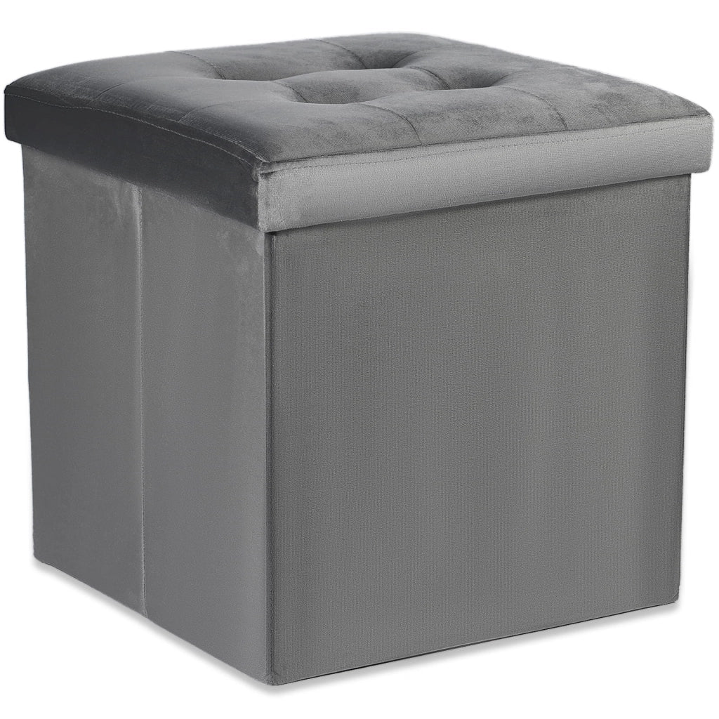 Valora POUF PIEGHEVOLE L Velluto Grigio Seduta Contenitore 38x38x38cm