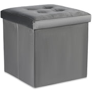 Valora POUF PIEGHEVOLE L Velluto Grigio Seduta Contenitore 38x38x38cm