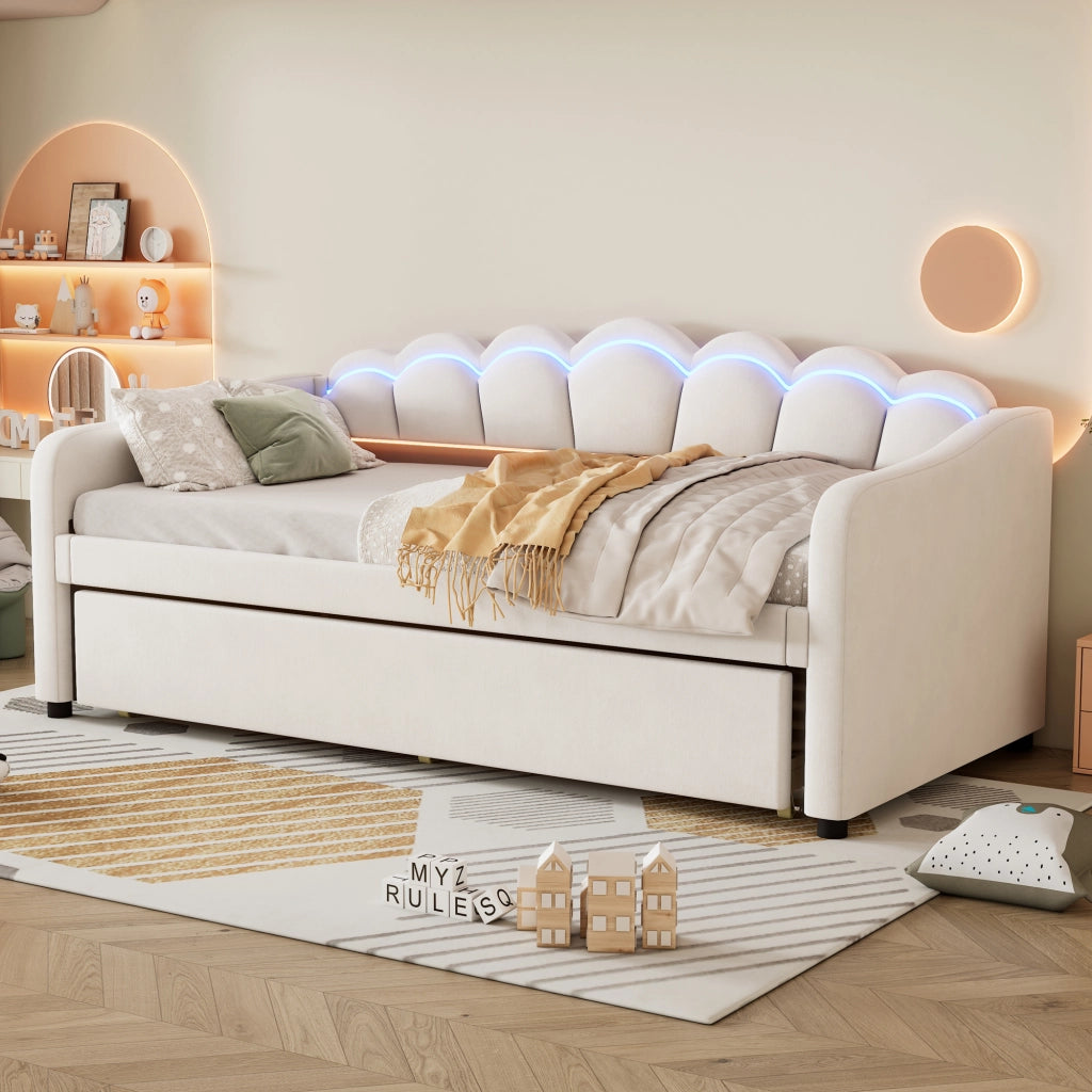 LETTO Divano letto estraibile 90x200 cm Beige in velluto e MDF