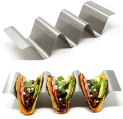 Due taco-holders in acciaio inox, supporti ondulati, taco-rack, taco-stand per uso domestico e ristorante
