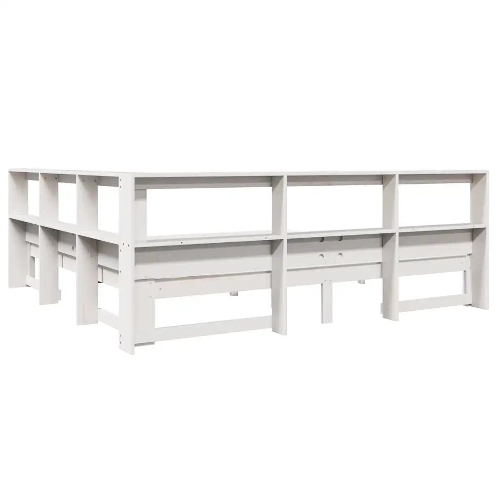 Letto Libreria senza Materasso-Struttura Letto con contenitore Bianco 200x200 cm Legno di Pino 500892