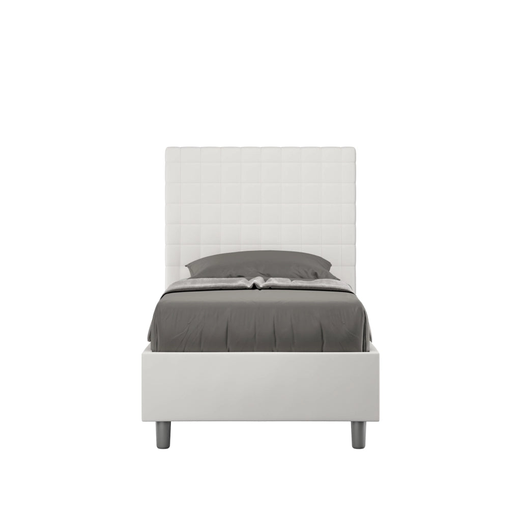 BS COM Letto singolo contenitore imbottito 90x200 similpelle bianco