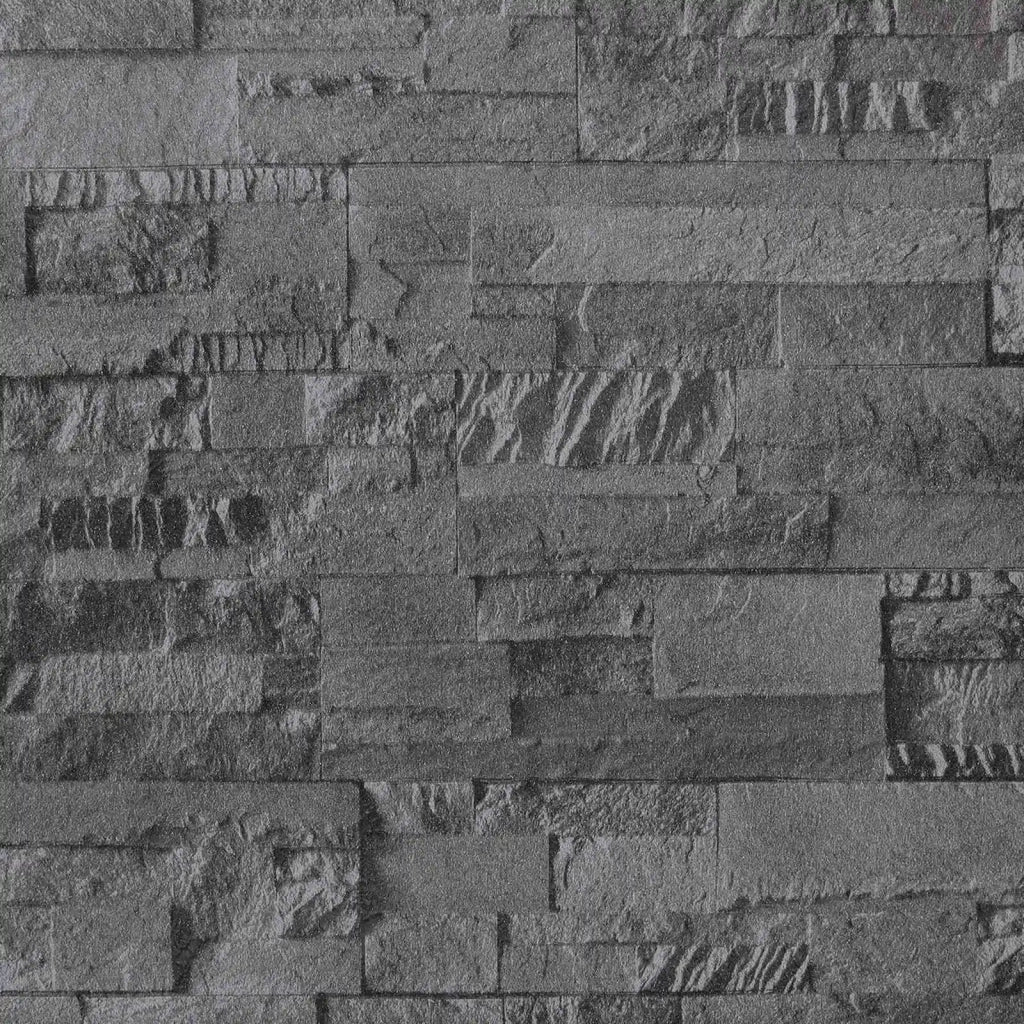 Carta da Parati 3D Pietra Nero 10 x 0,53 m Tessuto Non Tessuto 42046691