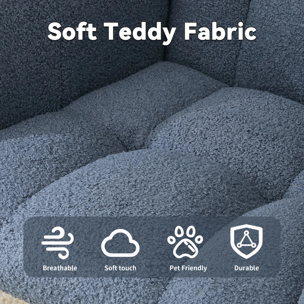 Poltrona a dondolo ergonomica con schienale avvolgente e tasca laterale per interni in tessuto teddy blu navy