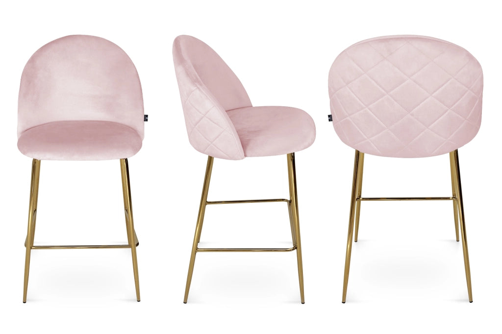 Sgabello cucina imbottito, sgabello alto in velluto rosa piede dorato – Nicole - SG19NIG