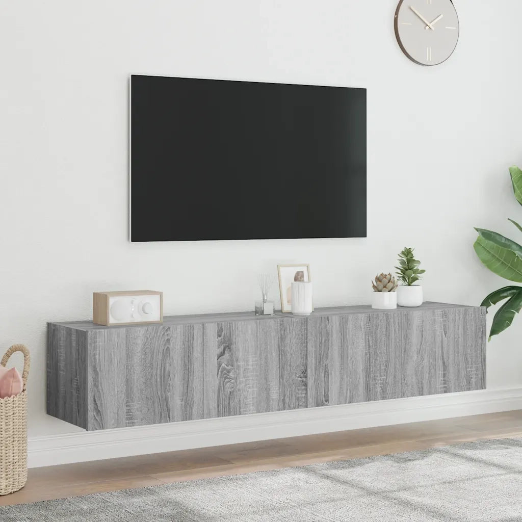 Mobili TV a Parete con Luci LED 2pz Grigio Sonoma 80x35x31 cm 837292