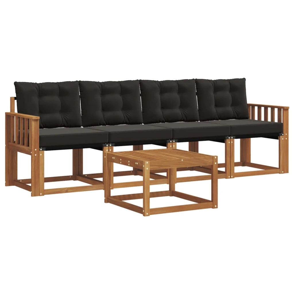 Set di divani da esterno con cuscino 5 pcs Naturale e Nero