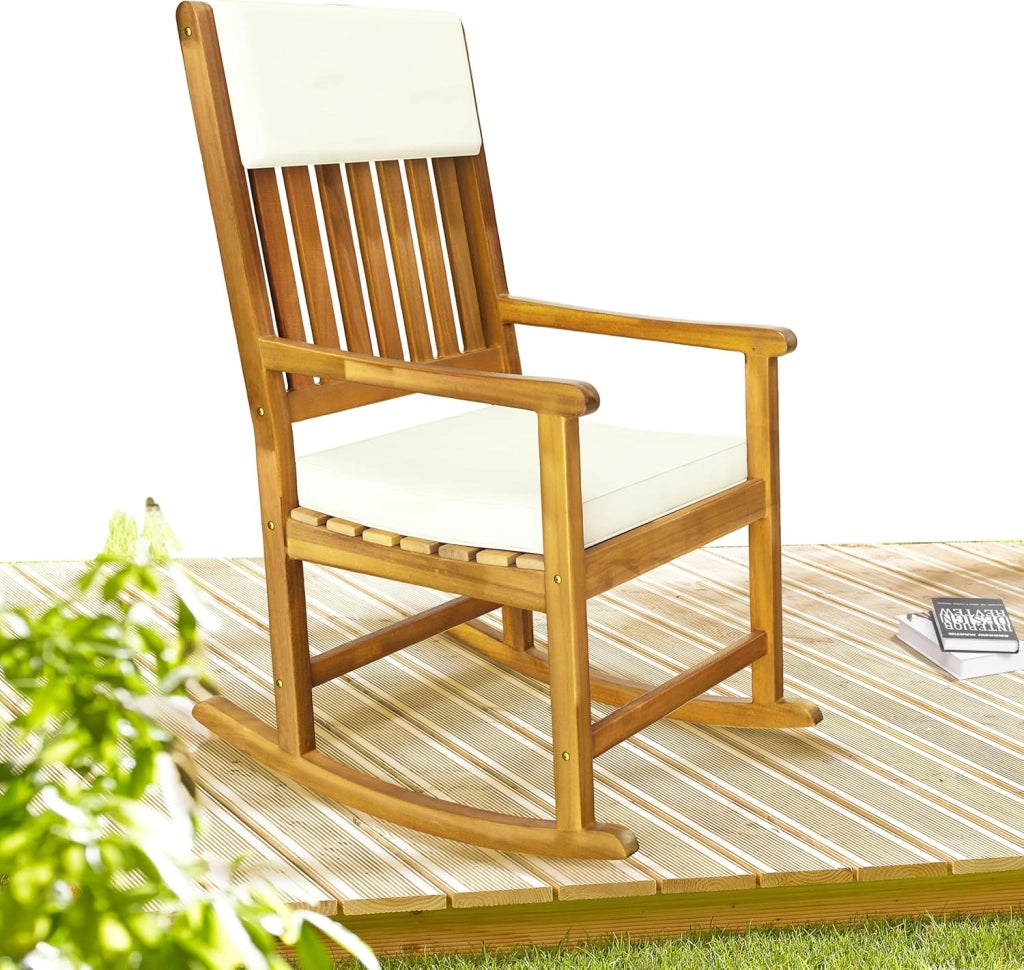 Deuba Sedia a dondolo cuscini icnlusi legno d' acacia relax seggiola basculante da giardino veranda mobili da esterno