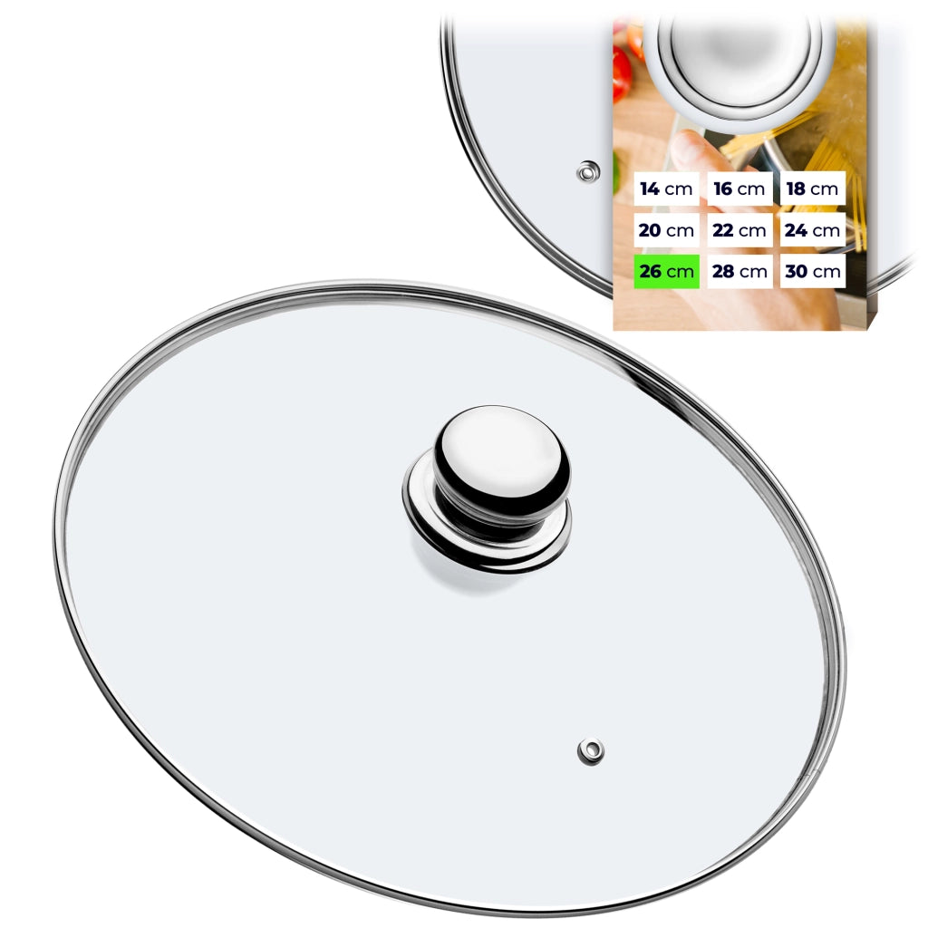 Coperchio in vetro KADAX da 26 cm, universale, resistente al calore, per pentole e padelle.