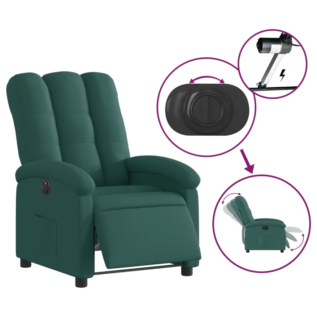 Poltrona | Sedia Relax Elettrica Reclinabile Verde Scuro in Tessuto