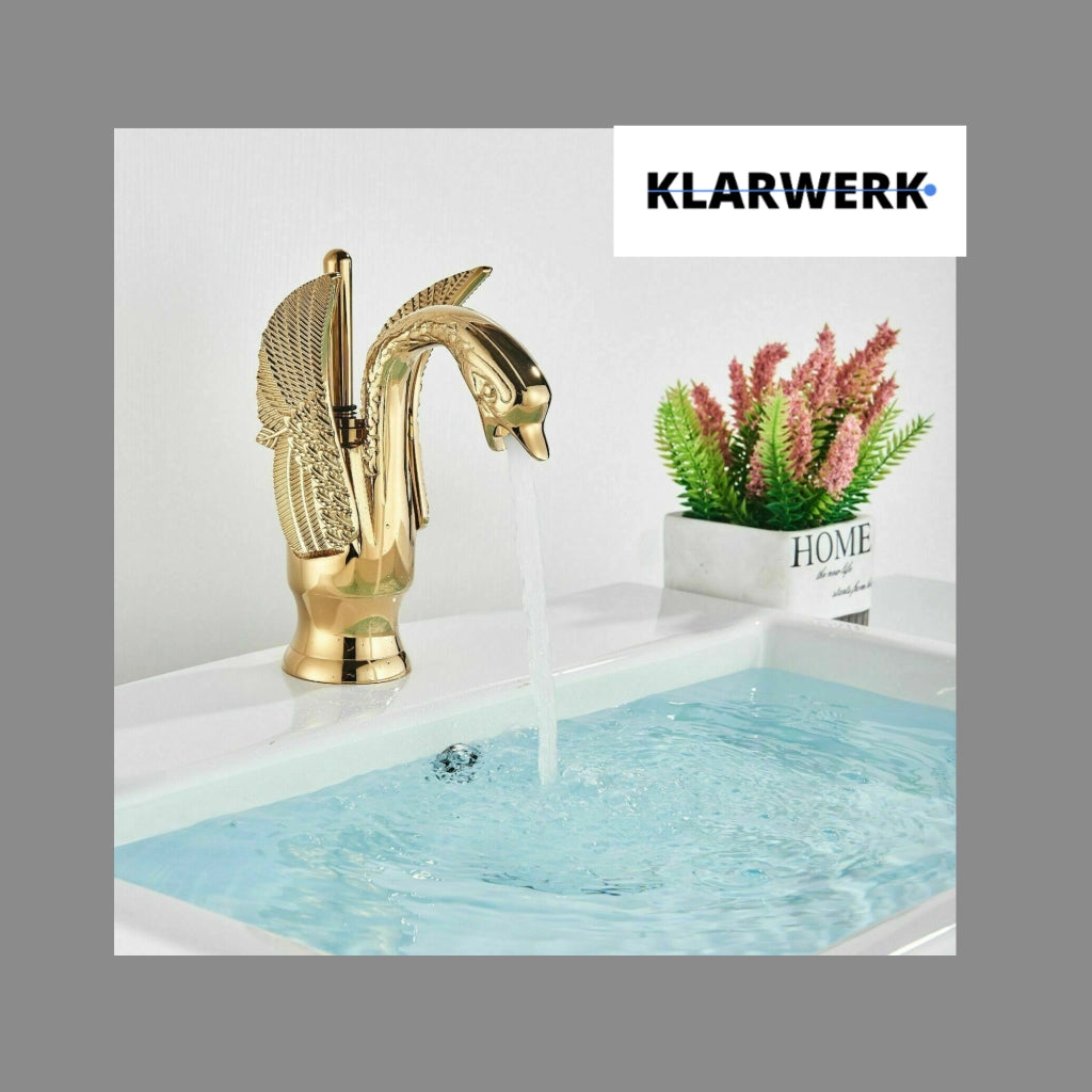 ADRIAN| Rubinetteo da bagno di design in acciaio inox con effetto cigno per lavabo lussuoso oro  | Rubinetto miscelatore bagno 2 attacchi