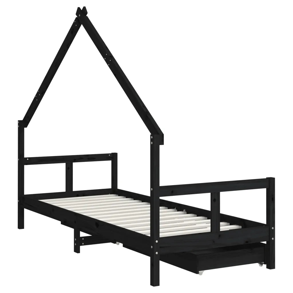 Giroletto Bambini con Cassetti-Struttura Letto Bambini Nero 80x200cm Massello di Pino 384658